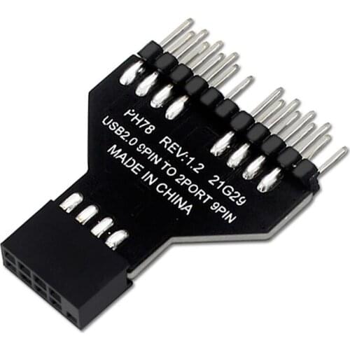 Motherboard USB2.0 9PIN Extension 2-Port 9PIN Adapter For Water-Cooled RGB Lamp Fan Speed Measurement 9Pin Adapter