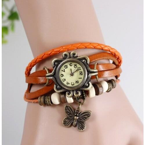 In stock Fast shipping 30pcs/lot Leather Strap watchband Vintage Watch Wrist Bracelet Watch butterfly pendant for Women