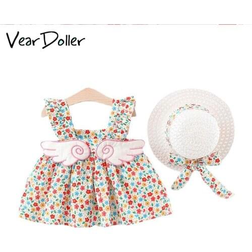 VearDoller GIrls Dress 2021 New Summer Kids Cute Flower Wing Appliques Sling Princess Dress Children Clothes for 1-4T