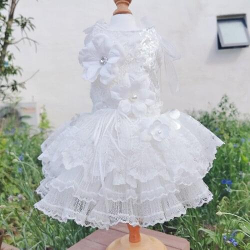 Dog Wedding Dress White Floral Sequin Dog Tutu Skirt Summer Cat Puppy Costumes Yorkshire Pomeranian maltese Poodle Pet Clothing
