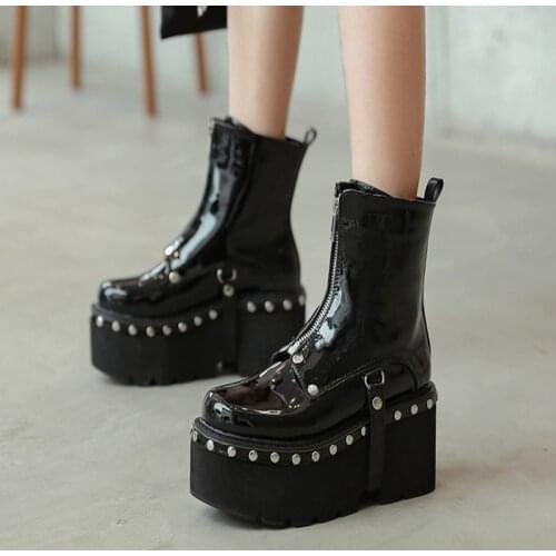 Demonias shoes Women Boots Square Heel demonia boots platform shoes Elestic Band Thigh High Shoes Black winter spring boots