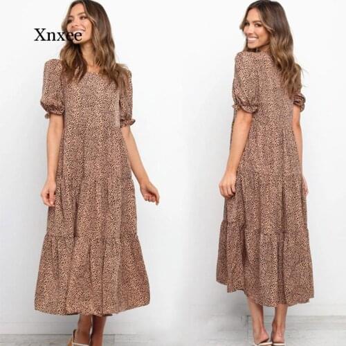 2021 Elegant Summer Sundress Brown Pleated Long Dress Polka Dot Casual Dresses Womens New Vacation Clothes for Woman Party Robe