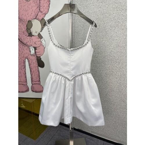 Fashion women 2021 new sleeveless custom diamond fish bone dress 0320