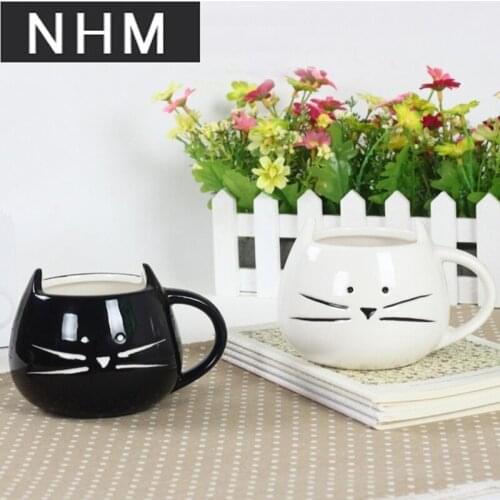 1 pcs Ceramic cup ceramic crafts mark cup white and black milk cup creative cat cup
