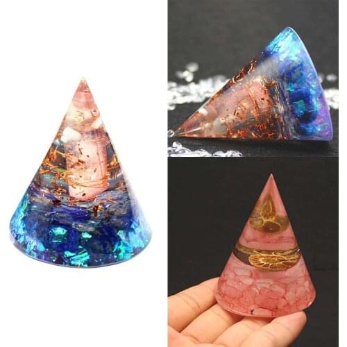1pcs Round Pyramid Cone Decor For Healing Ruby Zoisite Rose Quartz Amethyst Orgonite Round Pyramid For Good Luck Ornaments