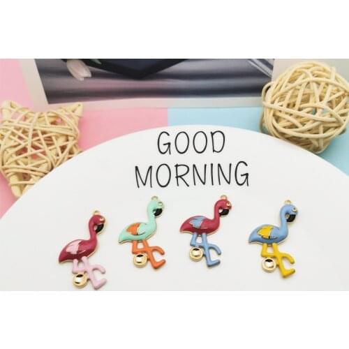 10PCS Lovely Flamingo Enamel Pendant Charms Drop Oil Animal Floating Charms Fit DIY Necklace Bracelet Jewelry Accessory YZ713
