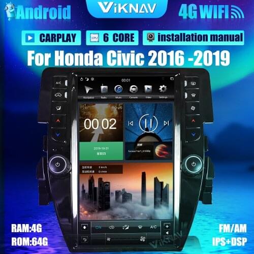 11.8inch Android GPS Navigation Car Radio For Honda Civic 2016 -2019 DVD Multimedia MP3 Player Autoradio Vertical