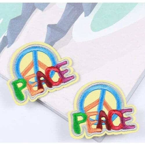 2PCS Peace Development Themes Badge Embroidered Patch Iron on Clothing Rainbow Letter Applique Clothes Stickers