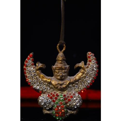4"Tibet Temple Collection Old Bronze Engraved mosaic Gem Roc garuda statue Pendant amulet Town House Exorcism