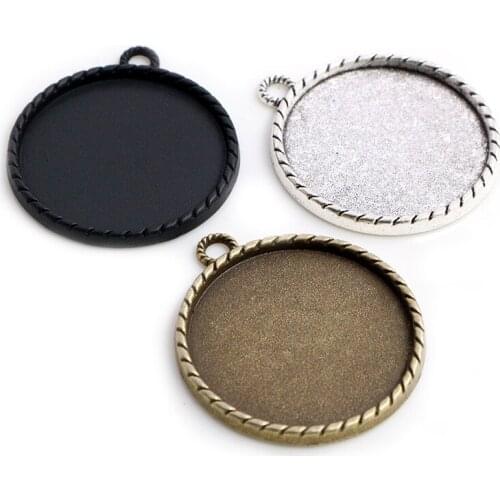 5pcs/Lot 30mm Inner Size Antique Bronze Silver Plated And Black Colors Classic Line Style Cabochon Base Setting Charms Pendant