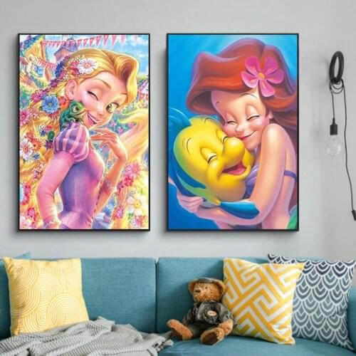 5D Diamond Painting Mermaid Rapunzel and Pascal Disney Cartoon Anime Wall Art Picture Room Home Decoration