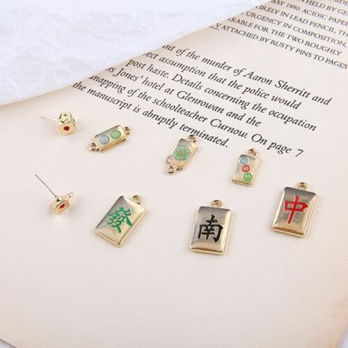 6pcs Chinese style Dice Drop Oil Earrings Material Fun Alloy Letter Metal Selling Mahjong Pendant Women Diy Jewelry Accessories