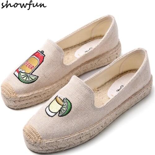 8 Model womens slip-on flats loafers Canvas embroidery leisure espadrilles comfortable fashion female footwear hemp sole shoes