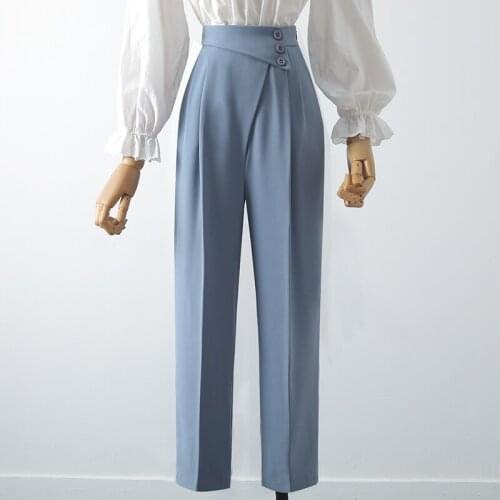 Asymmetrical Chiffon Women Pants Autumn New High Waist Straight Ankle Length Office Lady Elegant Clothing Top Quality