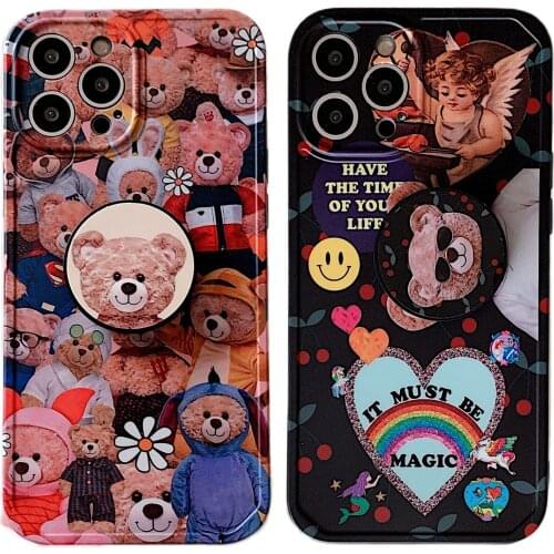 Fashion Sunglasses Bear Stand Case for iPhone 12 Pro Max Back Phone Cover for 12 Mini 11 Pro Max X XS XR 8 7 Plus SE 2020 Capa
