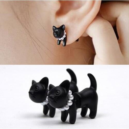Cat Black Colorful 3D Fashion Anime Cartoon Earring Animal Stud Earrings For Women Girls Kids Jewelry New Gift