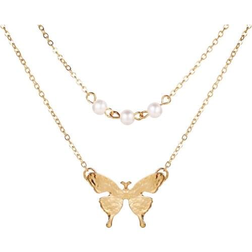 Multilayer Cute Butterfly Simulated pearl Choker Necklace for Women Gold color Chain 2020 Fashion Female Jewelry