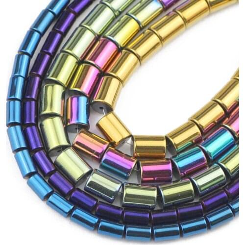 Cylinder Round Hematite Beads Blue,Gold,Red Natural Stone Spacer Loose Beads For Jewelry Making Diy Bracelet Accessories 4/6/8MM