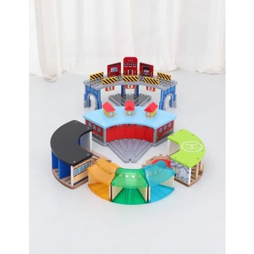 Wooden Railway Garage Parking Lot Accessories Track Accessories Compatible Wooden Track Toys Childrens Electric Car Track Model