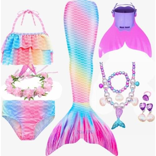 Kids Mermaid Tail Bikini Mermaid Swimsuit can add Monofin Fin Mermaid Costume Cosplay Halloween Birthday Gifts Children Dress