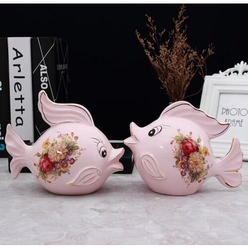 EUROPE LUXURY CUTE CERAMIC LOVER KISS FISH MODEL ANIMAL ORNAMENT HOME OFFICE DECORATIVACCESSORIES CRAFTS LIVINGROOM WEDDING GIFT