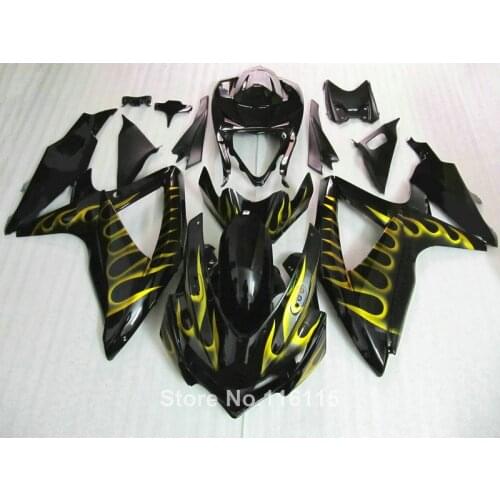 Fairing kit for SUZUKI K8 K9 GSXR 600 750 2008 2009 2010 yellow flames black GSXR600 GSXR750 08-10 fairings LS74