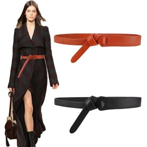 Bow-tied brown dress jacket with a high-end womens belt bow-tied thin PU leather pants with a circular belt Red, black 118CM