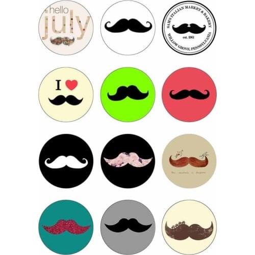 10mm 12mm 14mm 16mm 20mm 25mm 358 12pcs/lot Moustache Mix Round Glass Cabochons Jewelry Findings 18mm Snap Button Charm Bracelet