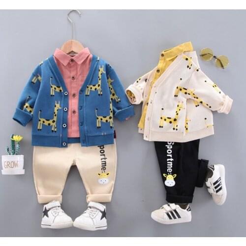 Children Full printe Clothes Spring Autumn Kids Boys Girls Jacket Shirt Pants 3Pcs/Sets Baby Toddler Clothing Infant Sportswear