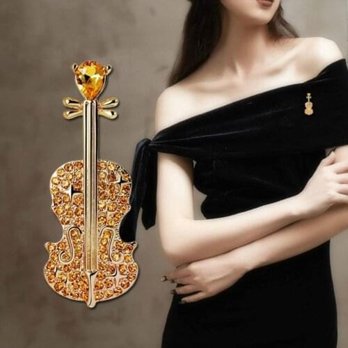 Fashion Women Pins Punk Personality Brooches Crystal Rhinestone Violin Brooches Pin Jewelry Accessories Brooch
