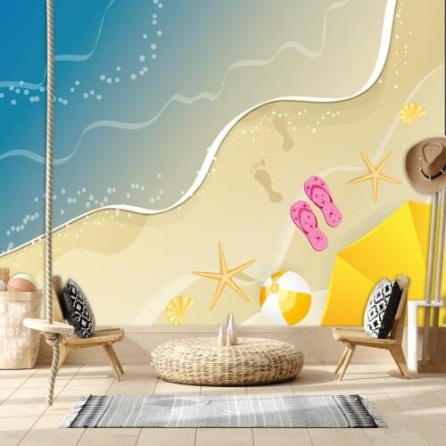 Cartoon Cute Custom Wallpapers for Kids Room Wall Papers Home Decor 3d Sea Beach Starfish Bathroom Floor Removable Mural Rolls