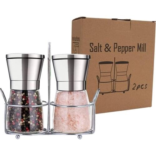 Salt and Pepper Shakers Set - High Grade Stainless Steel with Glass Bottom