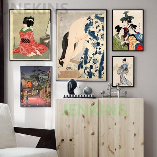 Wall Art Vintage Oriental Art Prints Painting Pictures Geisha Japanese Nordic Canvas Posters Home Decor Weiwei canvas painting
