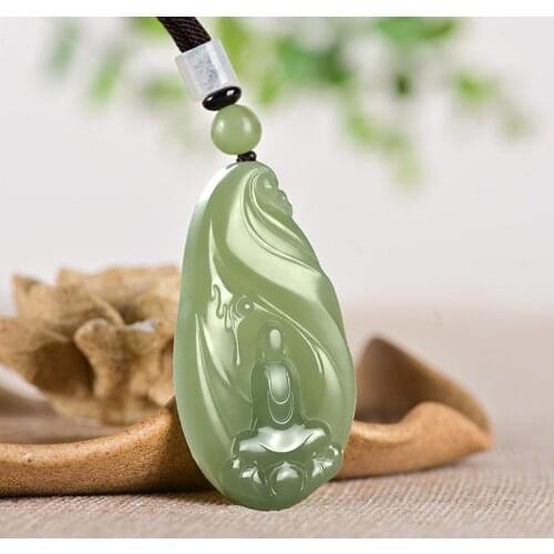 Natural A hetian jade double Hand-Carved enlightenment jade lotus green jade pendant jade necklace men pendants jewelry