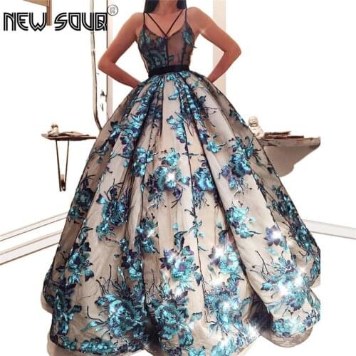 New Arrival Blue Embroidery Evening Dresses 2020 Arabic Couture Long Prom Dresses Aibye Dubai Ball Gown Party Dress Abendkleider