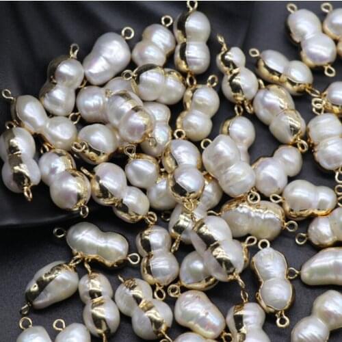2pcs/lot 13~19mm Natural Danshui Pearl Pendant Gourd Shape Double Hole Pendant For DIY Jewelry Making Accessories