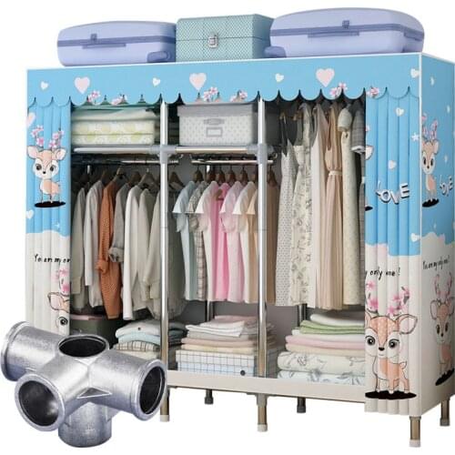 Simple wardrobe strong and durable cloth wardrobe steel pipe thickened reinforced thickened household bedroom cabinet
