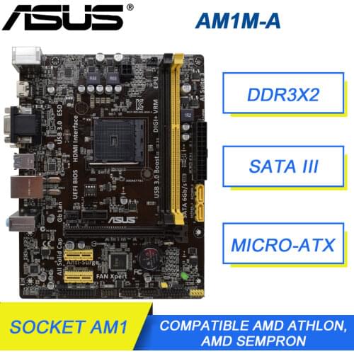 ASUS AM1M-A AM1 PC Gaming SATA 6Gb/s USB 3.0 HDMI Micro ATX AMD Desktop Motherboard Set