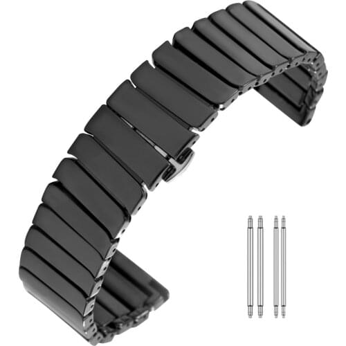 Fashion High Quality Ceramic Watchbands 16mm 18mm 20mm 22mm Black White Strap Bracelet Butterfly Buckle Wrist Belt for Men Women