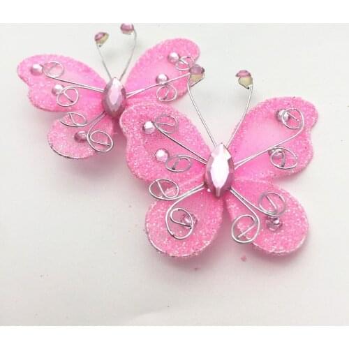 Pink 53x45mm Wire Glitter Butterfly Garment Appliques Wedding Decoration Supply Cardmaking SCRAPBOOKING Embellishments