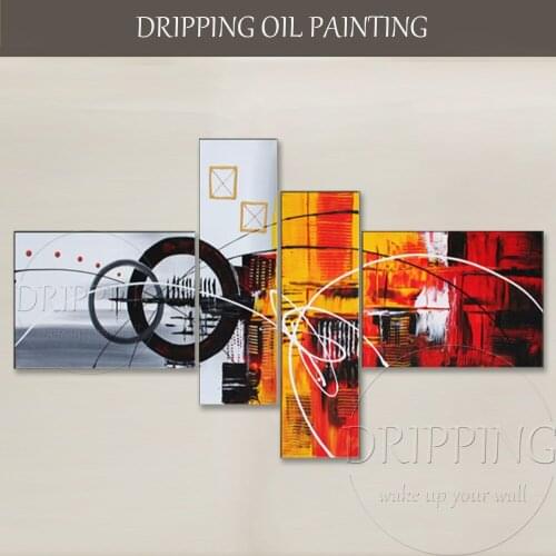 Hand-painted High Quality Abstract Oil Painting on Canvas 4 Panels Abstract Oil Painting Group Oil Painting for Sofa Wall Decor