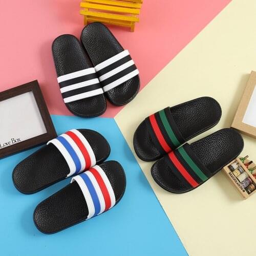 2021 Summer Girls Boys Slippers Children Pvc Rubber Colorful Stirped Toddler Kids Home Bathroom Sandal Kids Flip Flops