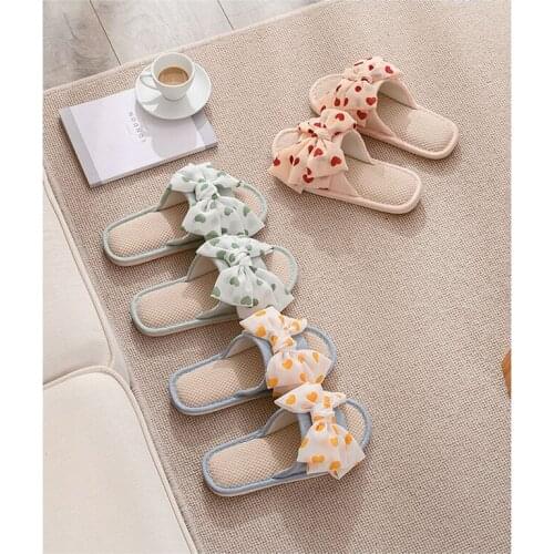 Home Linen Slippers 2020 Spring and Summer New Breathable Indoor Fabric Slippers Love Big Bow Slippers Female Trend