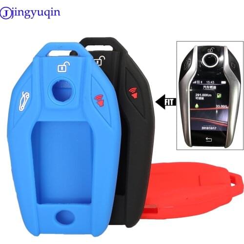Jingyuqin Silicone Rubber Car key Case Fob Cover for BMW OEM I12 i8 Radio Remote Display Key Case For Car Styling 3 Buttons