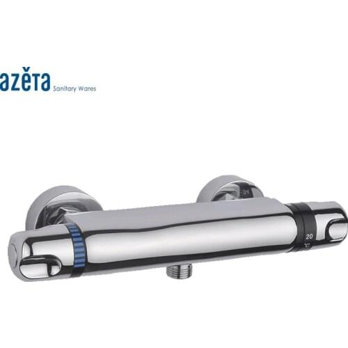 Contemporary Style Wall Mounted Thermostatic Faucet Brass Chrome Bathroom Double Handle Temperature Control Shower Tap MK6403