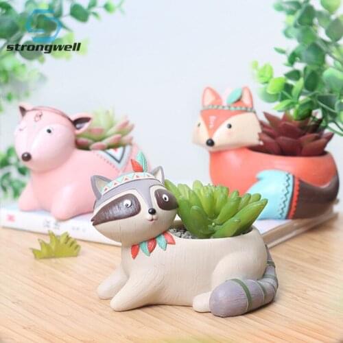 Strongwell Resin Animal Flower Pot Home Decoration Resin Bonsai Pots Desktop Decors Display Potted Micro Landscape Succulent Pot
