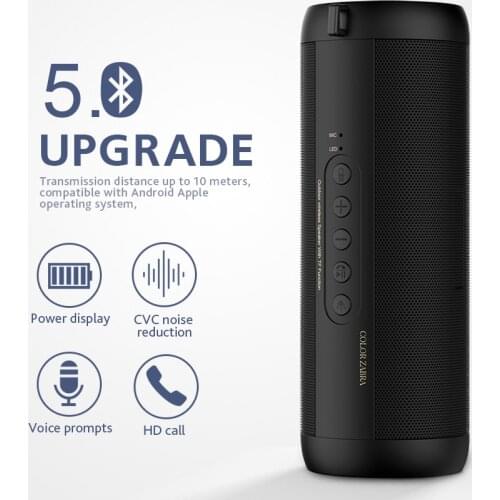 T2 Bluetooth Music Speaker Portable Outdoor Waterproof Wireless LED Column Loudspeaker Support TF Card FM Radio Aux Input