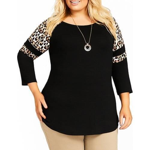 Sale 2021 Womens Plus Size Big Yards Tops Femme Elegant Patchwork Leopard Spliced T Shirt Women Elastic Femininas Tee Shirts D30