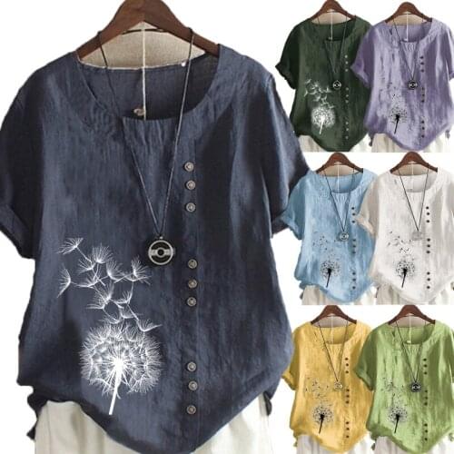 Plus Size Womens Fashion Solid Color T-shirt Printed Short Sleeve Casual Round Neck Blouse Pullover Tops
