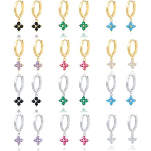 CANNER Black Color Zircon Star Clover Lock Earrings For Women 2021 Trend 925 Sterling Silver Earrings Hoops Pendientes Jewelry